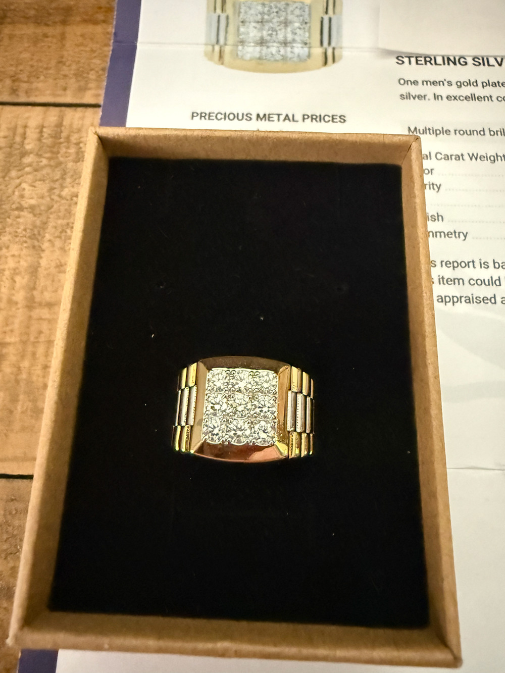 PGL Sterling Silver 1.00 Ct Lab Diamond Mens Gold Plated Signet Ring Size 10